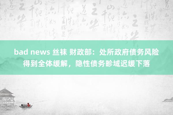 bad news 丝袜 财政部：处所政府债务风险得到全体缓解，隐性债务畛域迟缓下落