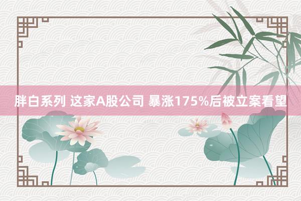 胖白系列 这家A股公司 暴涨175%后被立案看望
